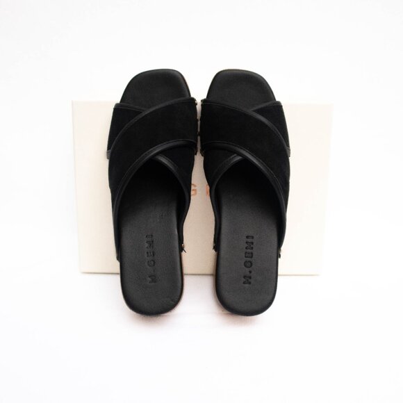 M. Gemi The Mariella Black Suede Wooden Slip-on Platform Sandals 40.5/10 US - Picture 10 of 13